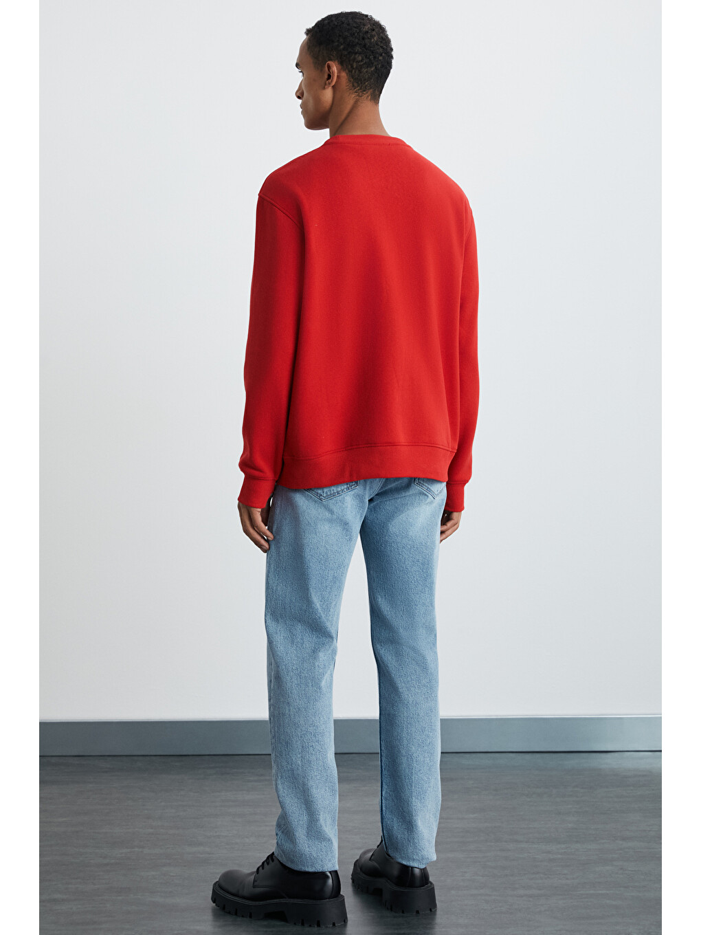 Yanke Erkek İçi Polarlı Önü Baskılı Yuvarlak Yaka Parmak Geçme Detaylı Kırmızı Sweatshirt-5