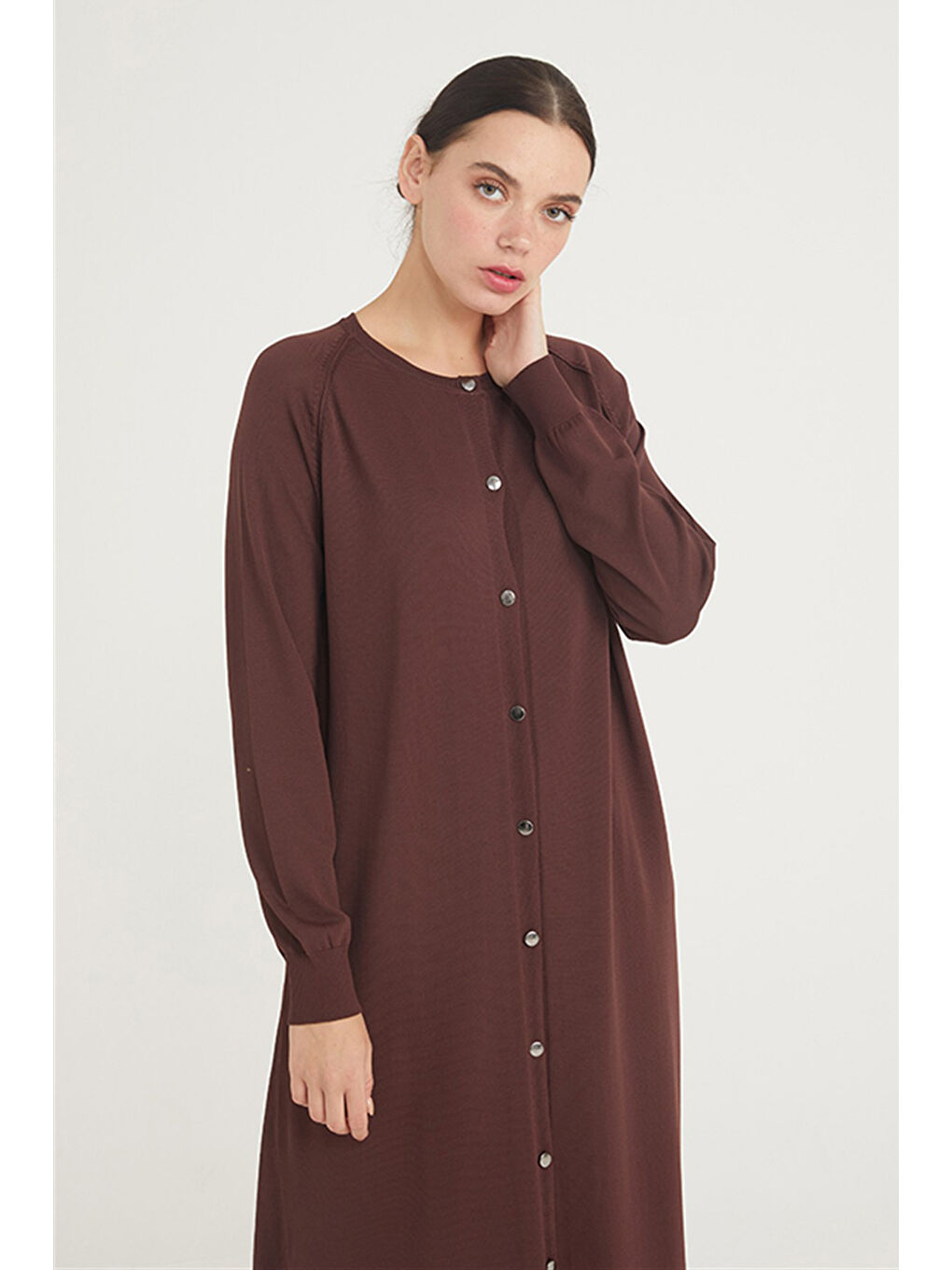 Kahverengi Merserize Triko Hırka NS-22K-512H Kahve-1