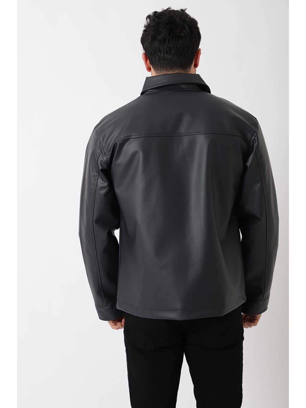 Lacivert Torba Cepli Yakalı Suni Deri Mont PLDP 2997_50444-3