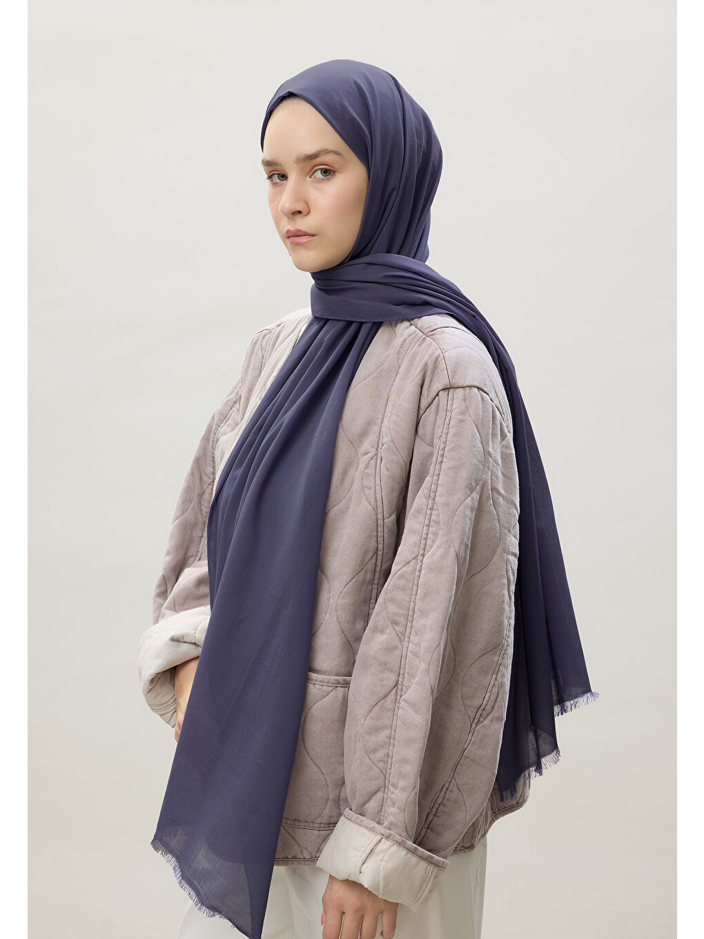 İnce Pamuk Vual Şal Morcivert-2