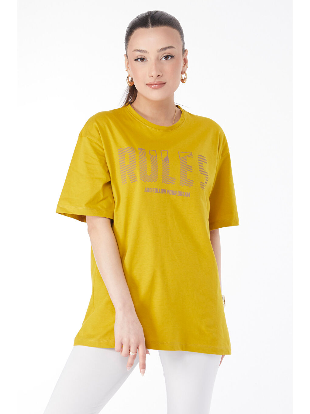 Kısa Kollu Baskılı T-shirt Yağ Yeşili - 24631