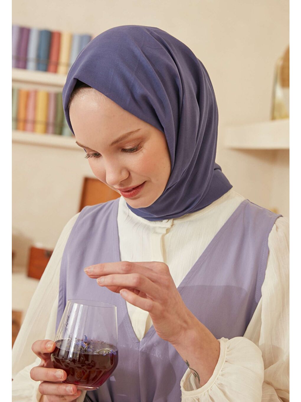 İnce Pamuk Vual Şal Morcivert-3