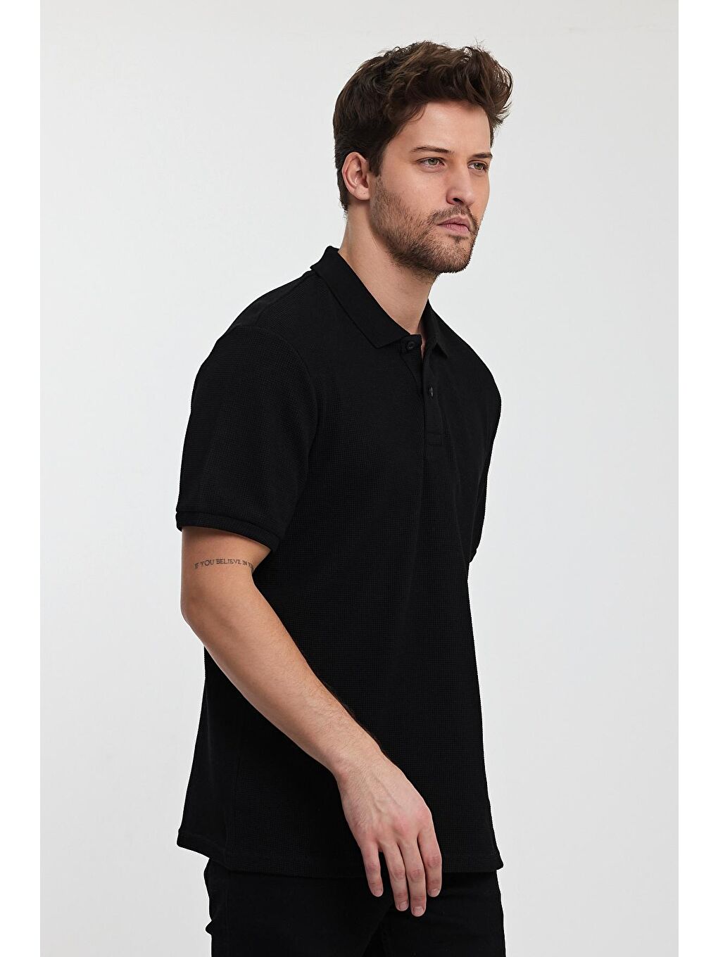 Siyah Polo Yaka Erkek Tişört-3