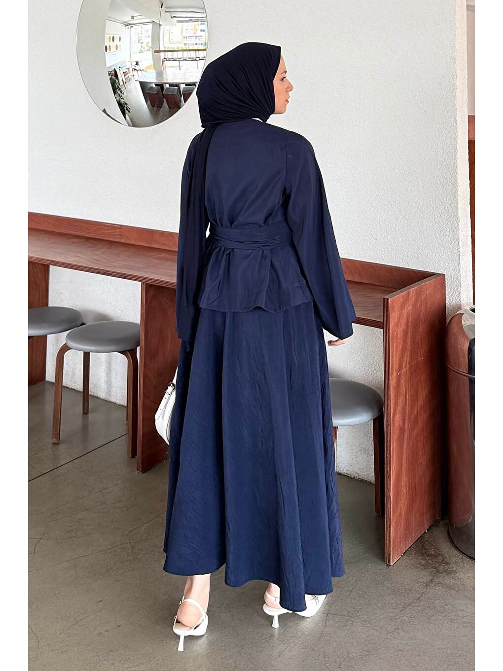 Bağcıklı Etek-Bluz İkili Takım Lacivert-3