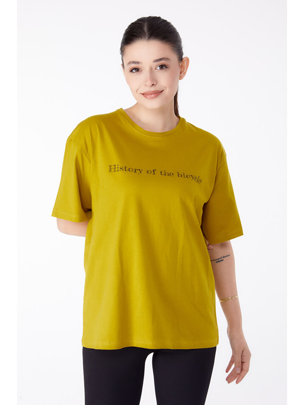 Baskılı Kısa Kollu T-Shirt Yağ Yeşili - 25394