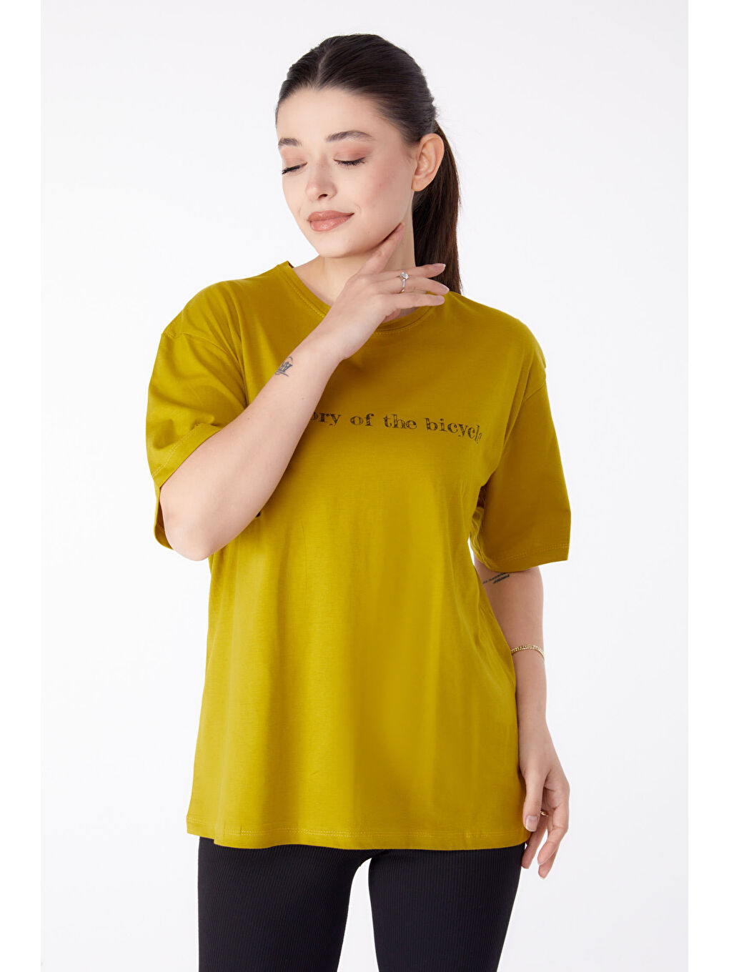 Baskılı Kısa Kollu T-Shirt Yağ Yeşili - 25394-1