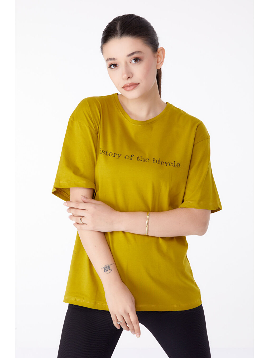 Baskılı Kısa Kollu T-Shirt Yağ Yeşili - 25394-2