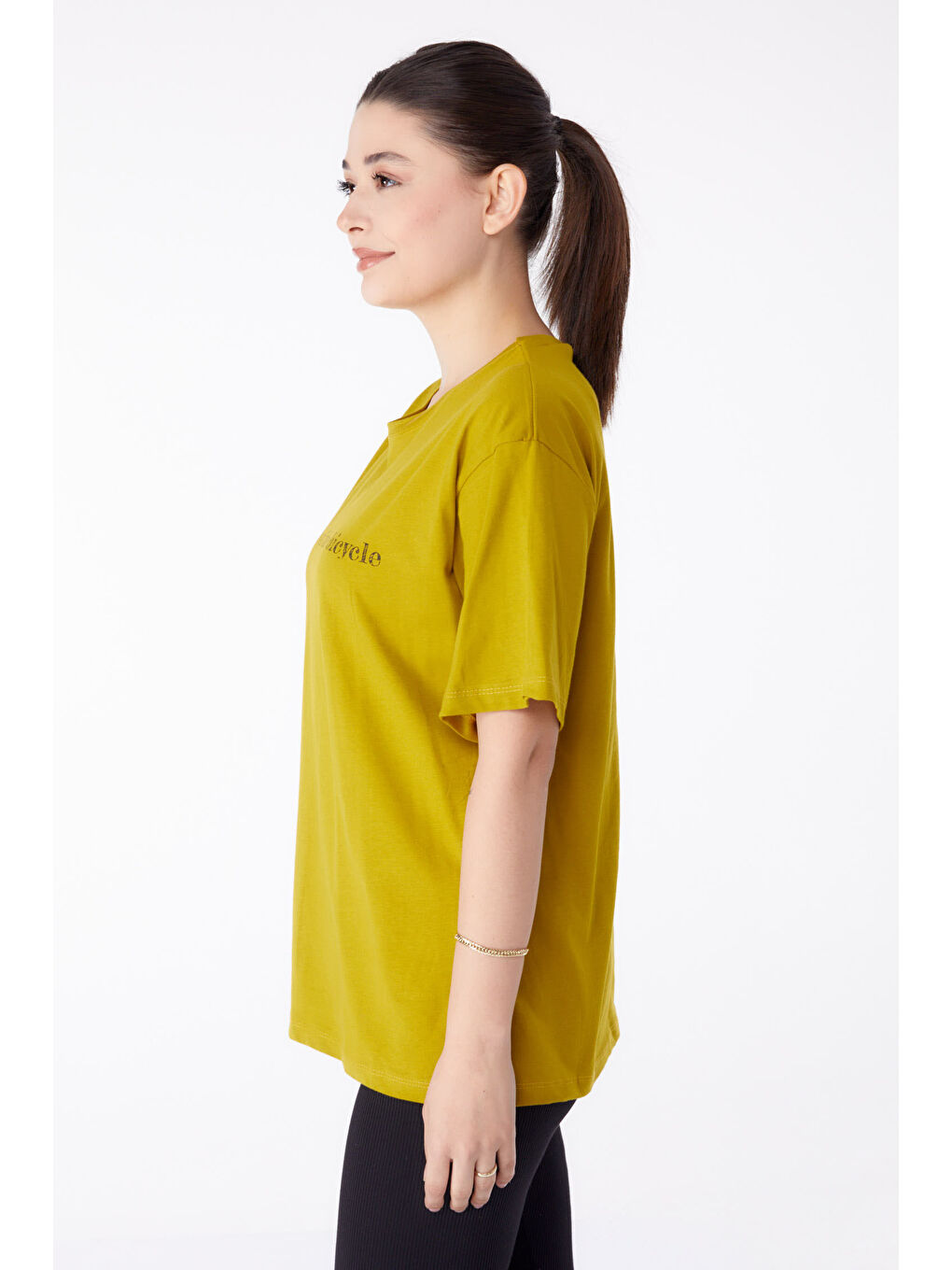 Baskılı Kısa Kollu T-Shirt Yağ Yeşili - 25394-3