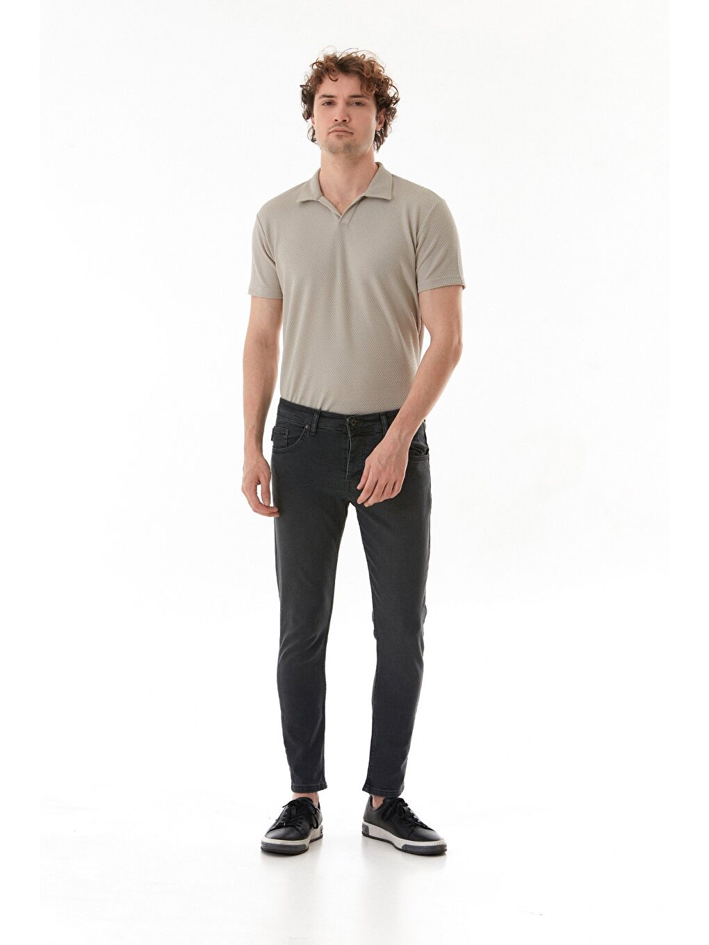 Gri Fermuarlı Slim Fit Jean Pantolon-2