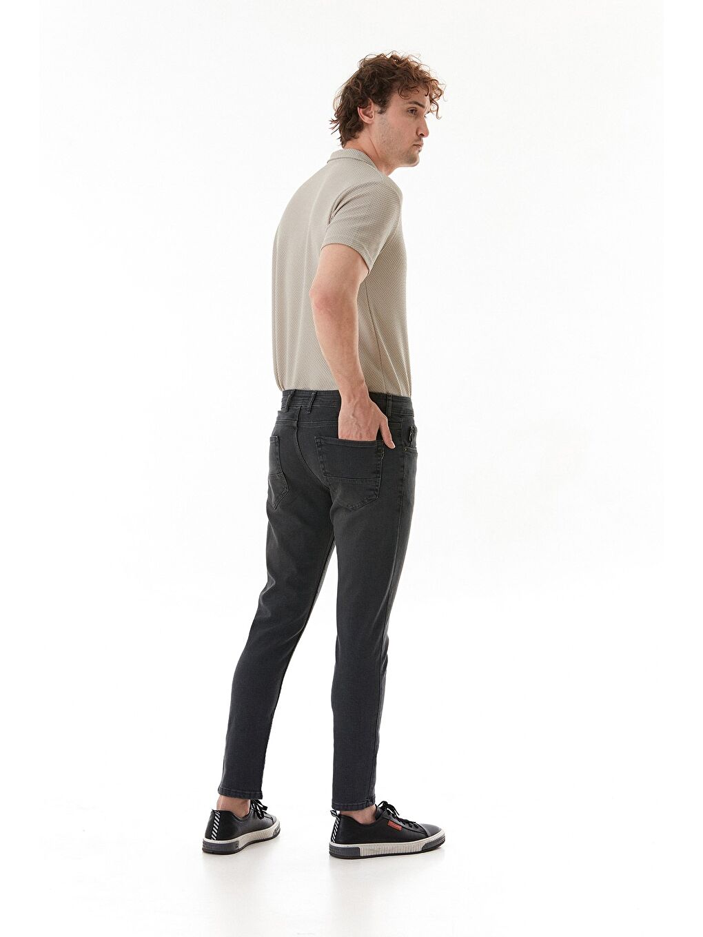 Gri Fermuarlı Slim Fit Jean Pantolon-4