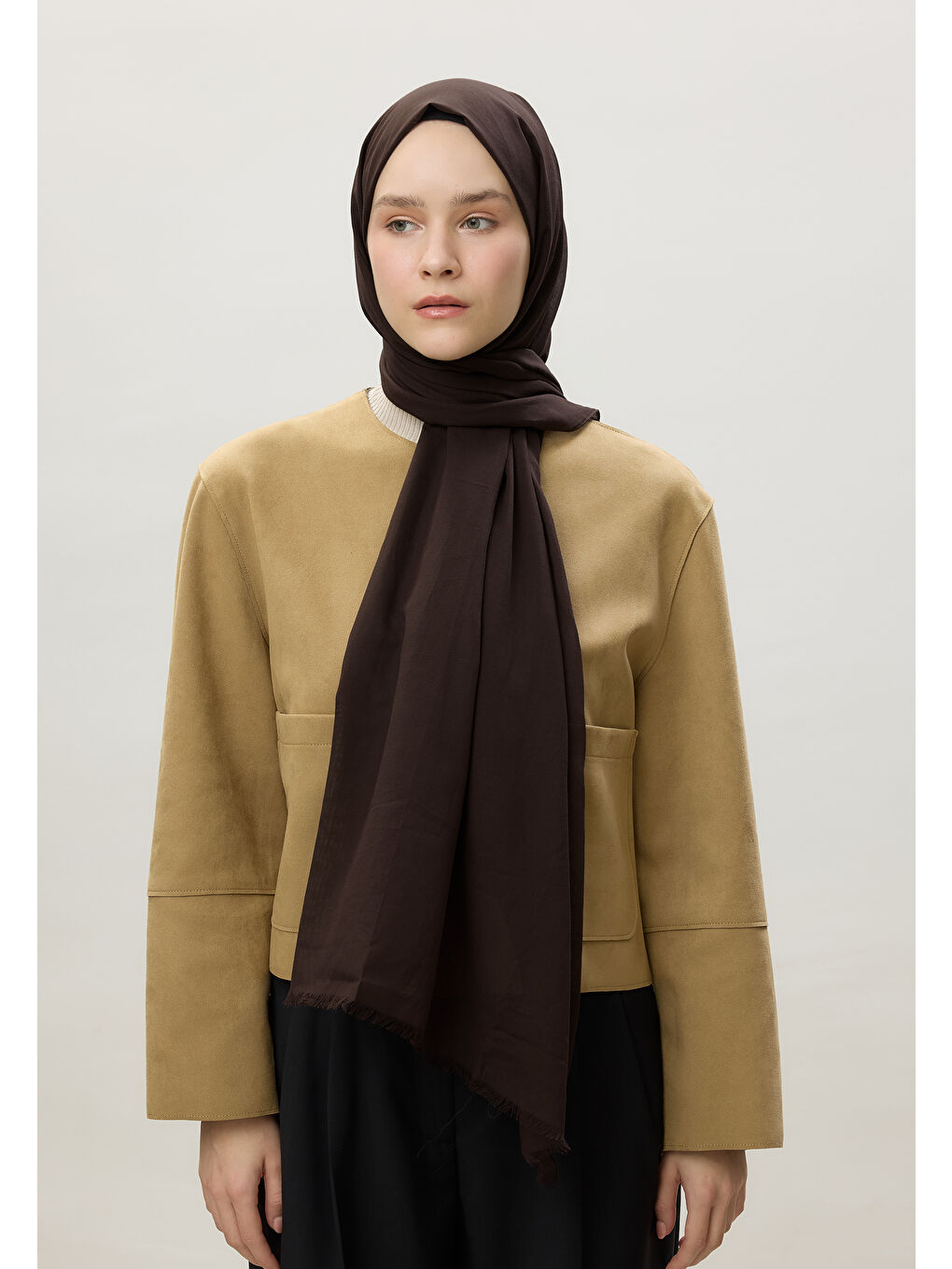 Kahverengi İnce Pamuk Vual Şal Acı Patlıcan-2