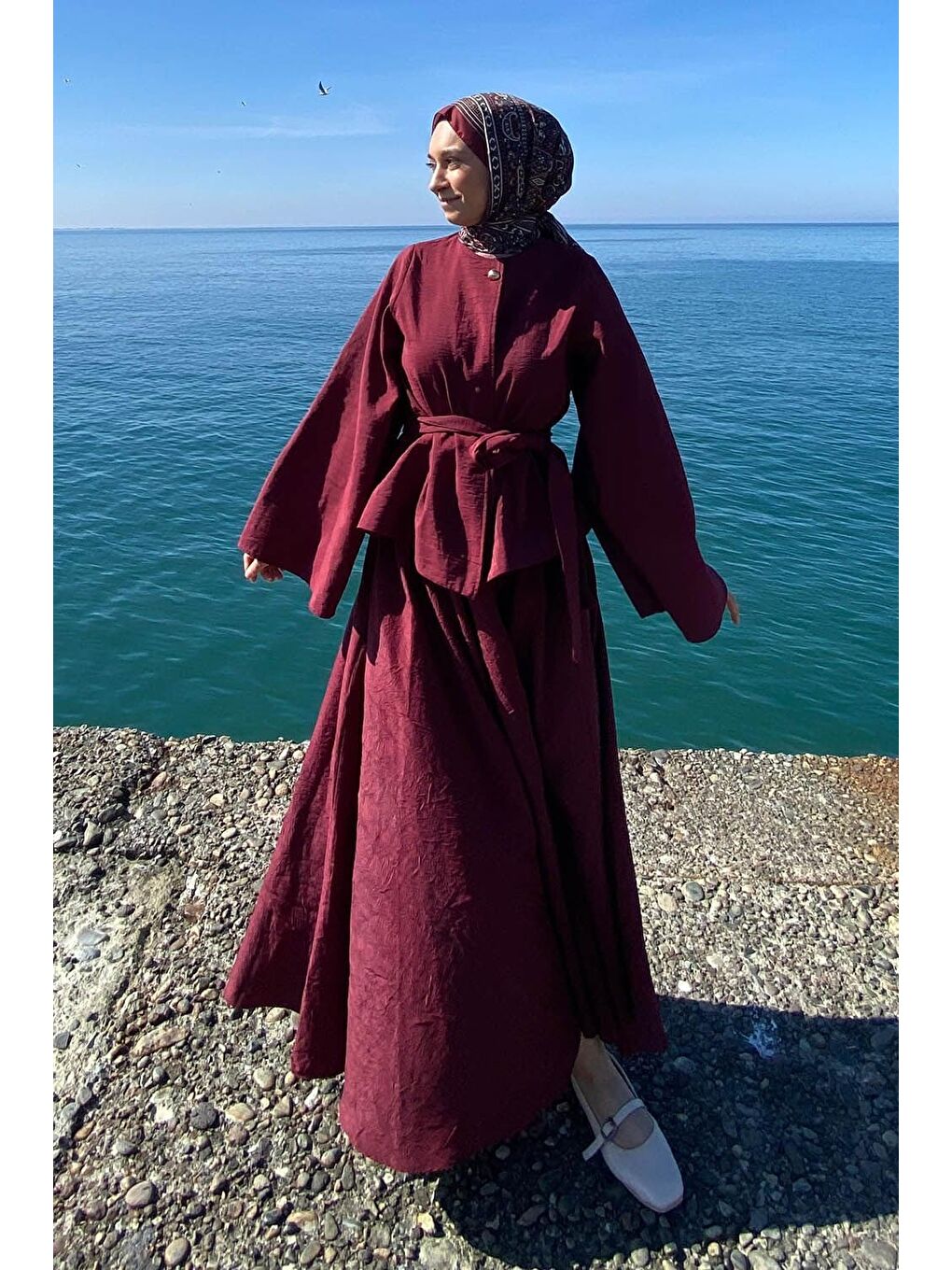 Bağcıklı Etek-Bluz İkili Takım Bordo-3