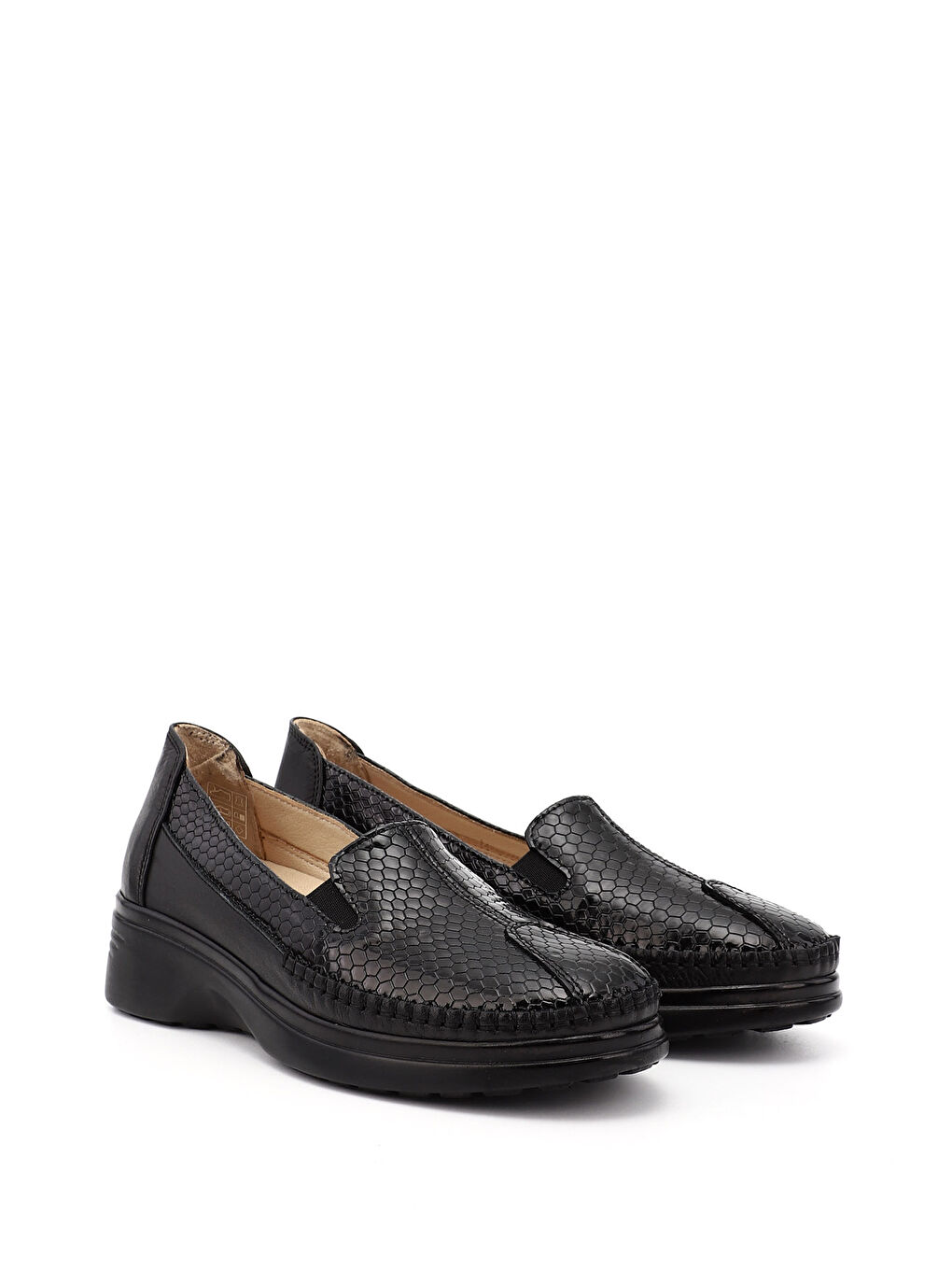 Siyah Kadın AÇIK SİYAH Dolgu Taban Hakiki Deri Comfort Ayakkabı-1