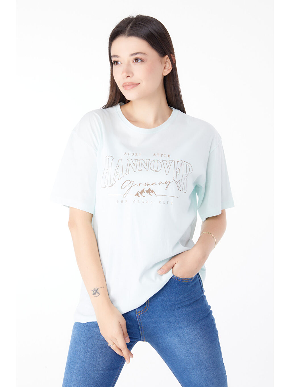 Yeşil Baskılı Kısa Kollu T-Shirt Mint - 25388