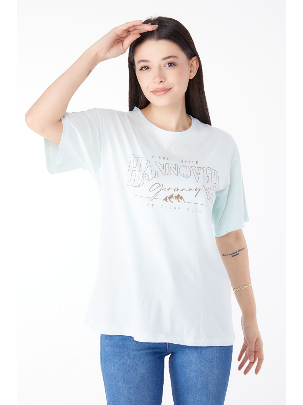 Yeşil Baskılı Kısa Kollu T-Shirt Mint - 25388-1