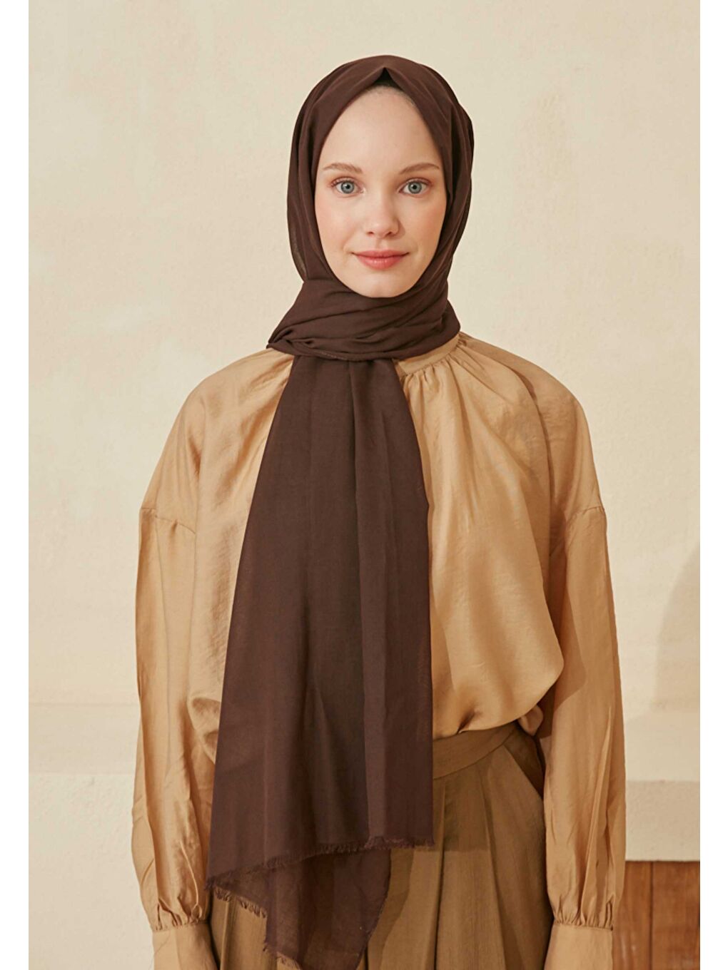 Kahverengi İnce Pamuk Vual Şal Acı Patlıcan-3