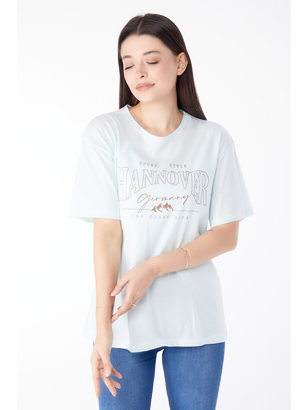 Yeşil Baskılı Kısa Kollu T-Shirt Mint - 25388-2