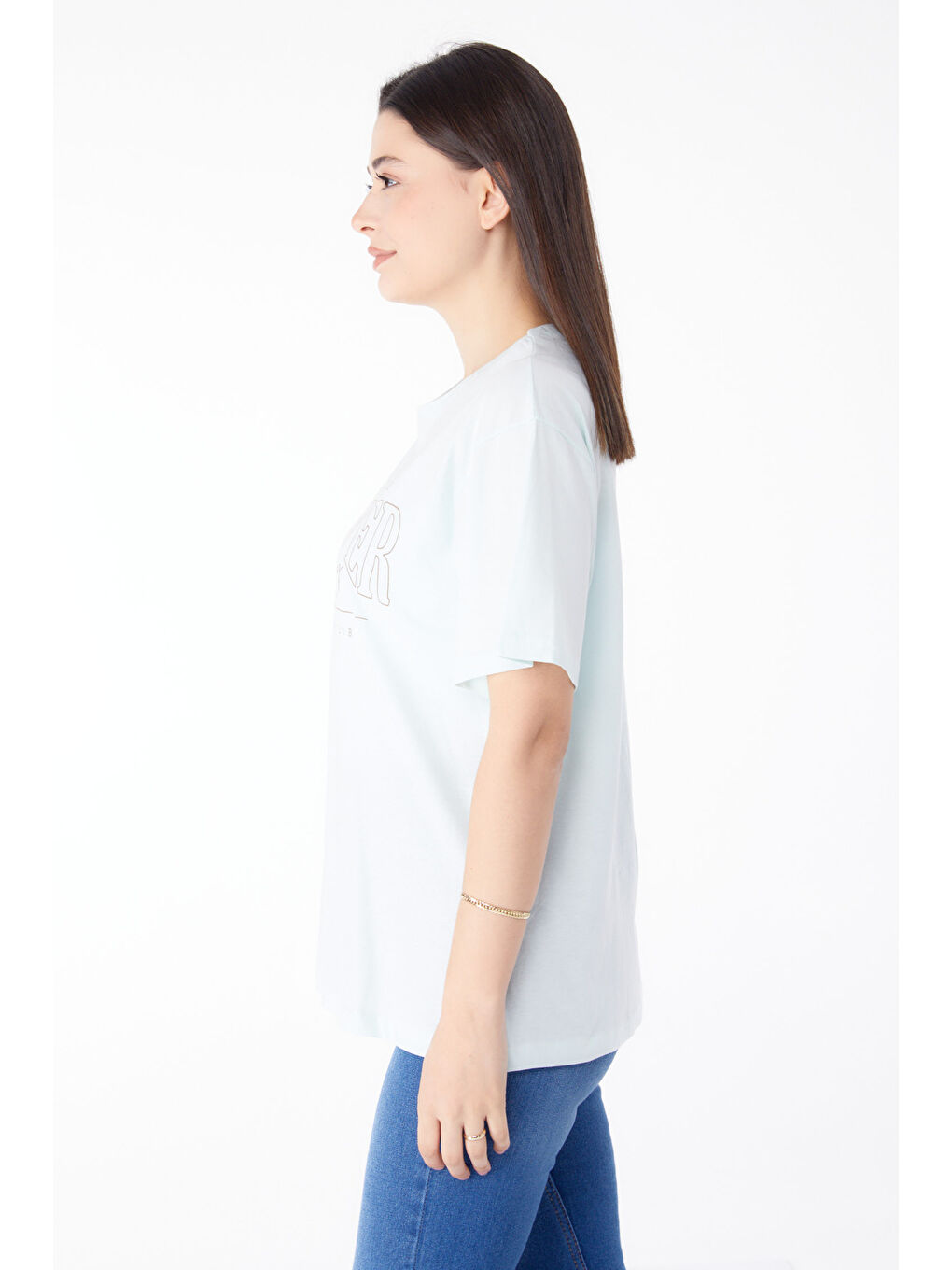 Yeşil Baskılı Kısa Kollu T-Shirt Mint - 25388-3