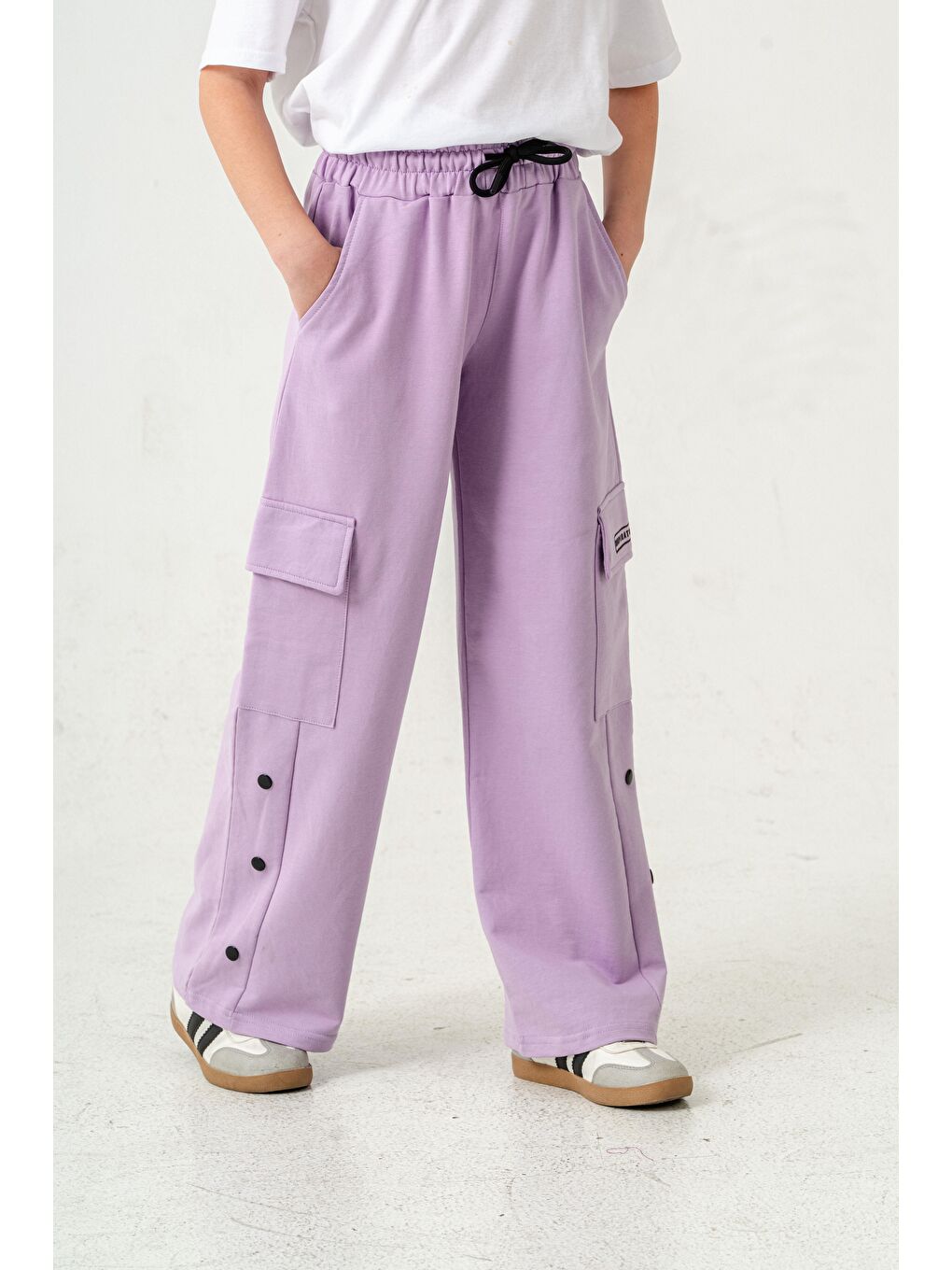 Lila Kargo Cepli Paçalar Rivetli Cep Kapagı Inspiration Baskılı Kız Çocuk Eşofman Altı-2