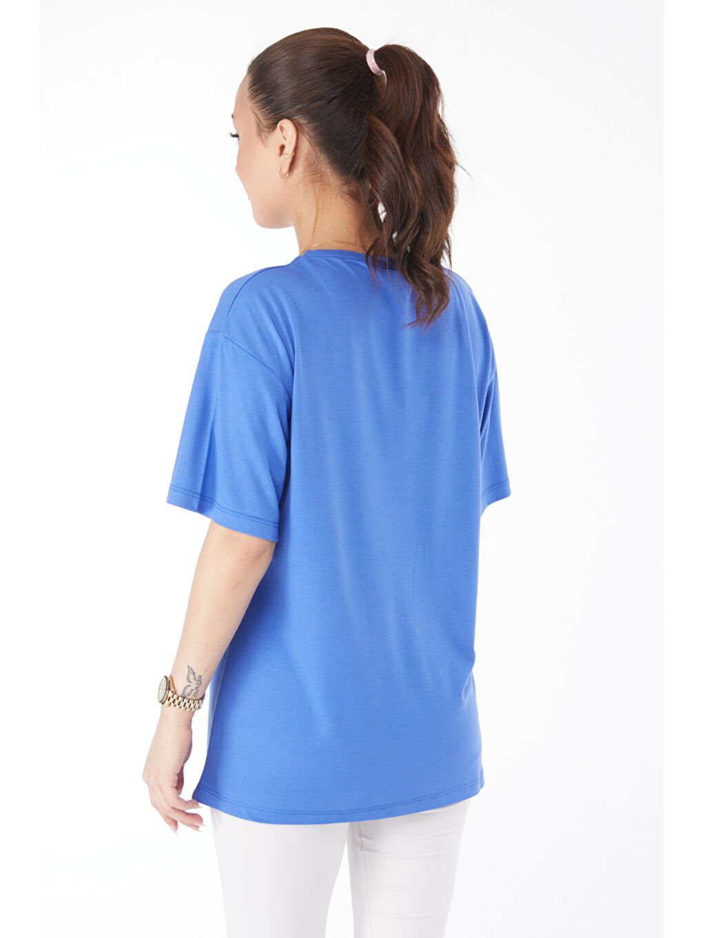 Mavi Kısa Kollu Baskılı T-shirt Saks - 24634-4