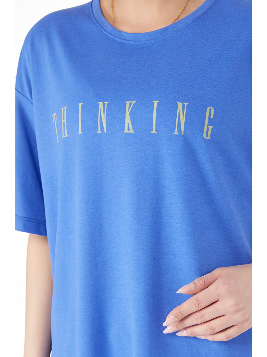 Mavi Kısa Kollu Baskılı T-shirt Saks - 24634-5