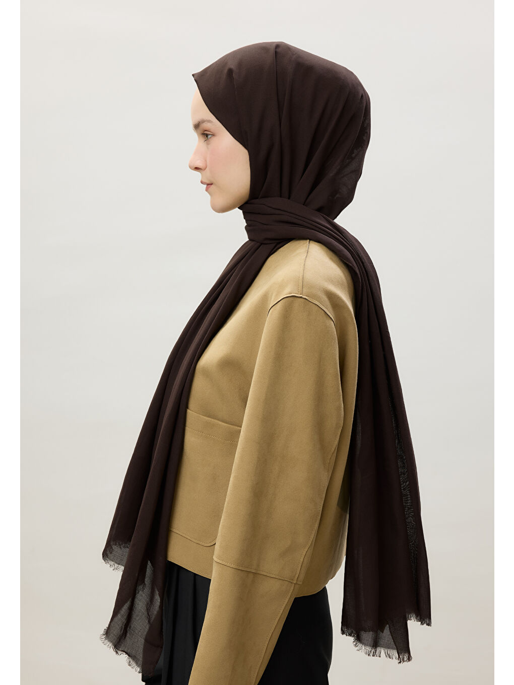 Kahverengi İnce Pamuk Vual Şal Acı Patlıcan-4