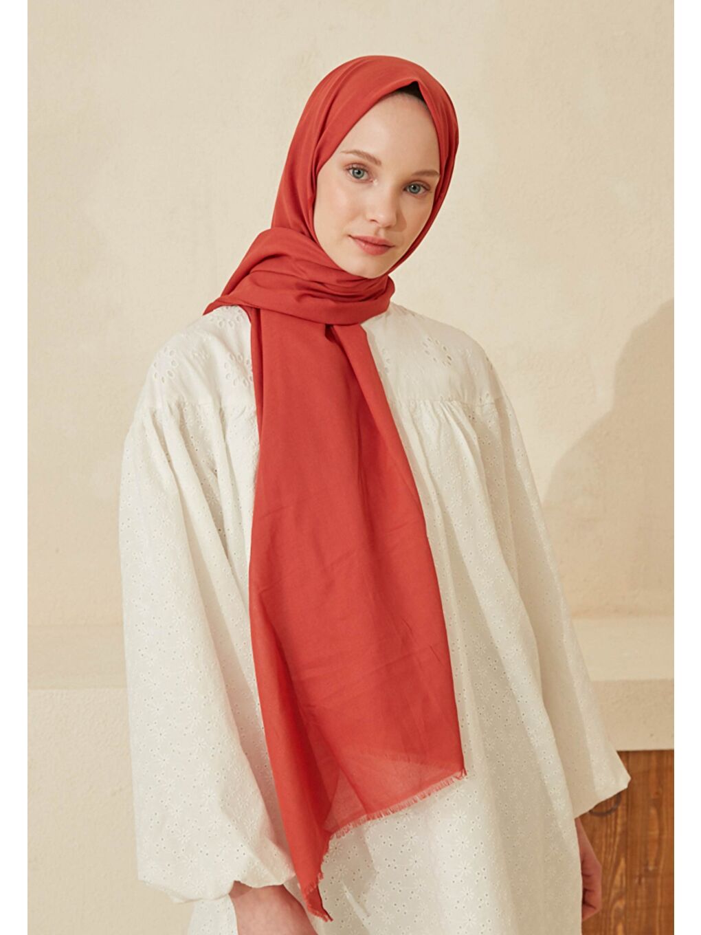 İnce Pamuk Vual Şal Kırmızı-1
