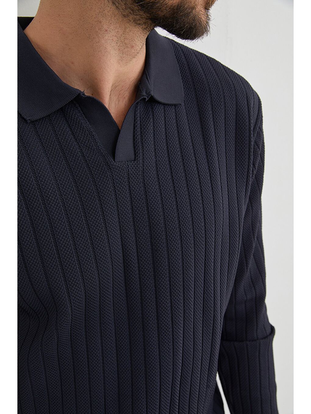 Lacivert Basic Polo Yaka Triko Kazak-3