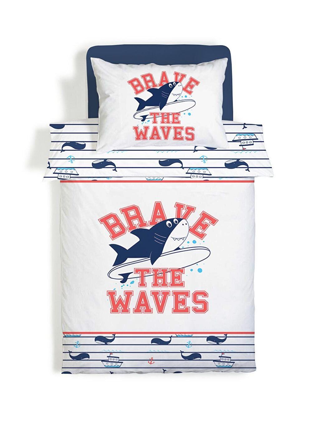 Karışık Çift Taraflı Köpek Balığı Desenli Çarşafsız Takım Tek Kişilik Nevresim Takımı 160x220 Cm-1