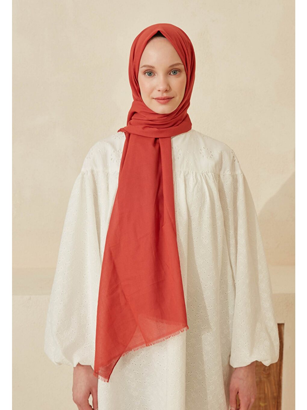 İnce Pamuk Vual Şal Kırmızı-2