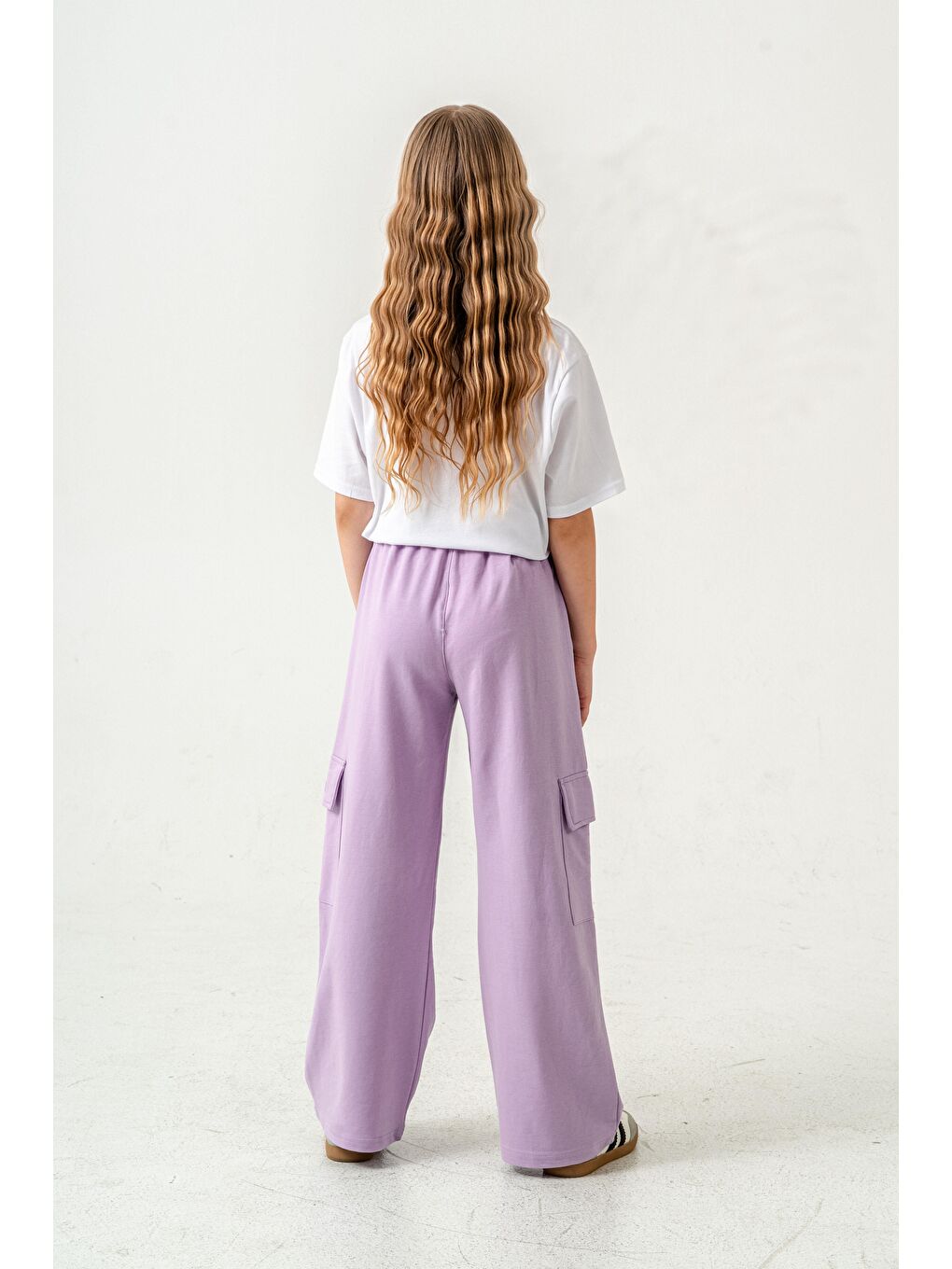 Lila Kargo Cepli Paçalar Rivetli Cep Kapagı Inspiration Baskılı Kız Çocuk Eşofman Altı-6