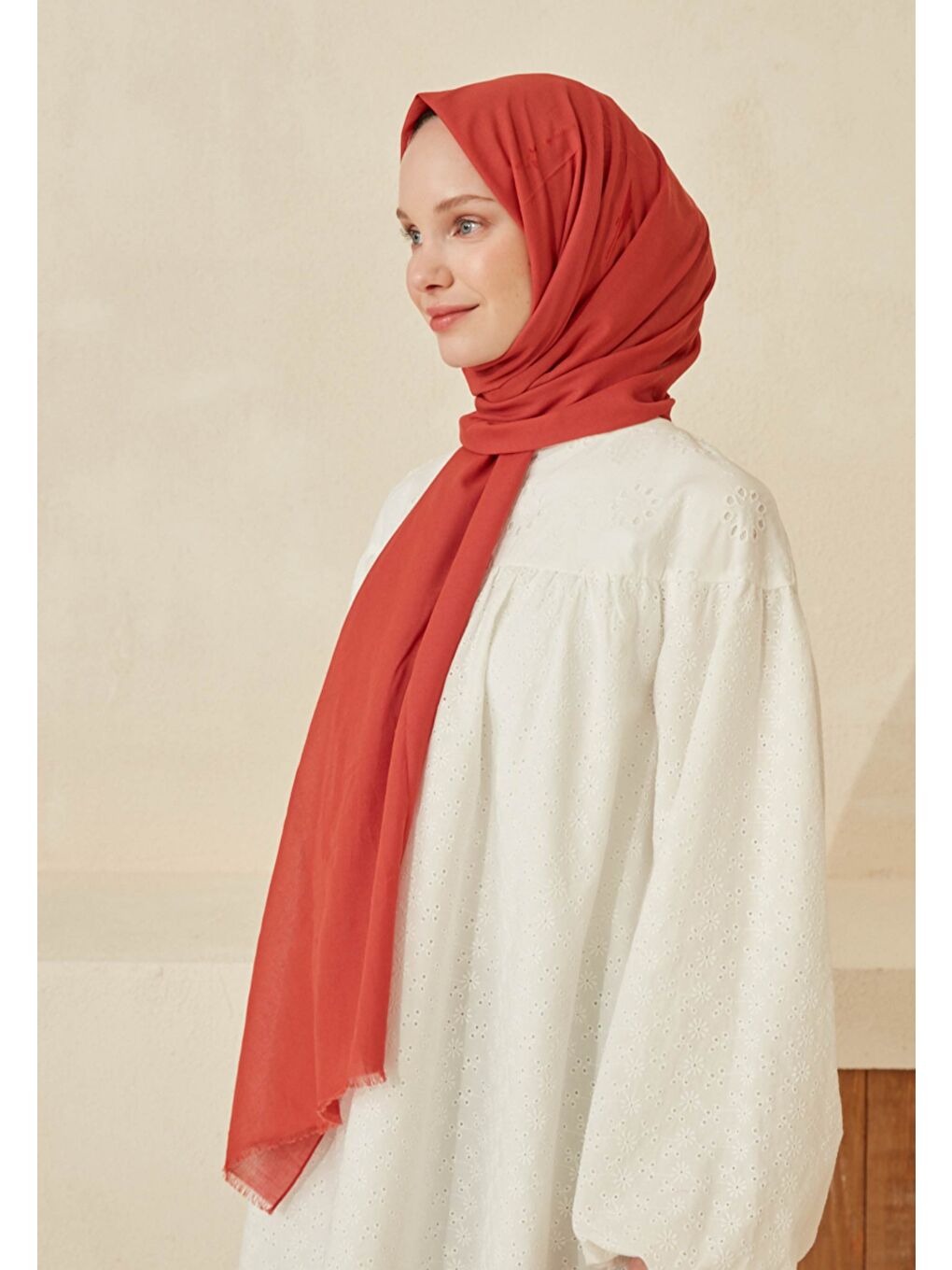 İnce Pamuk Vual Şal Kırmızı-3
