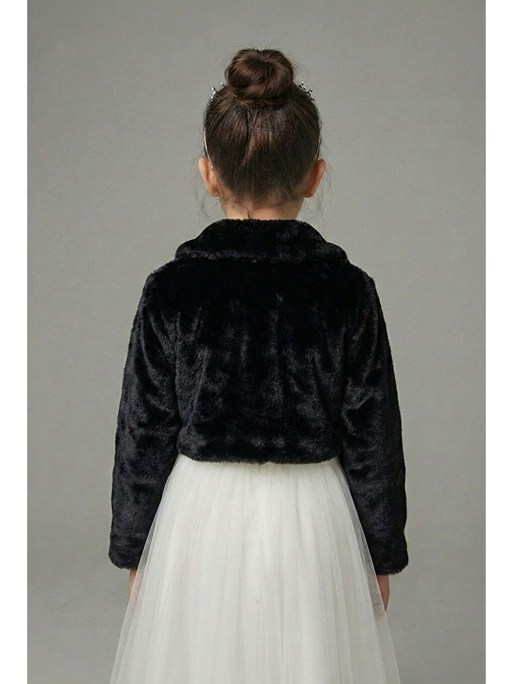 Siyah Pelüş Uzun Kol Kız Çocuk Bolerosu M00681-3