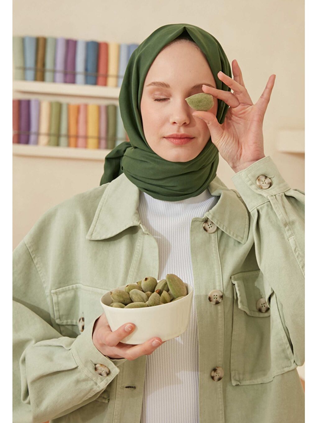 Yeşil İnce Pamuk Vual Şal Zümrüt