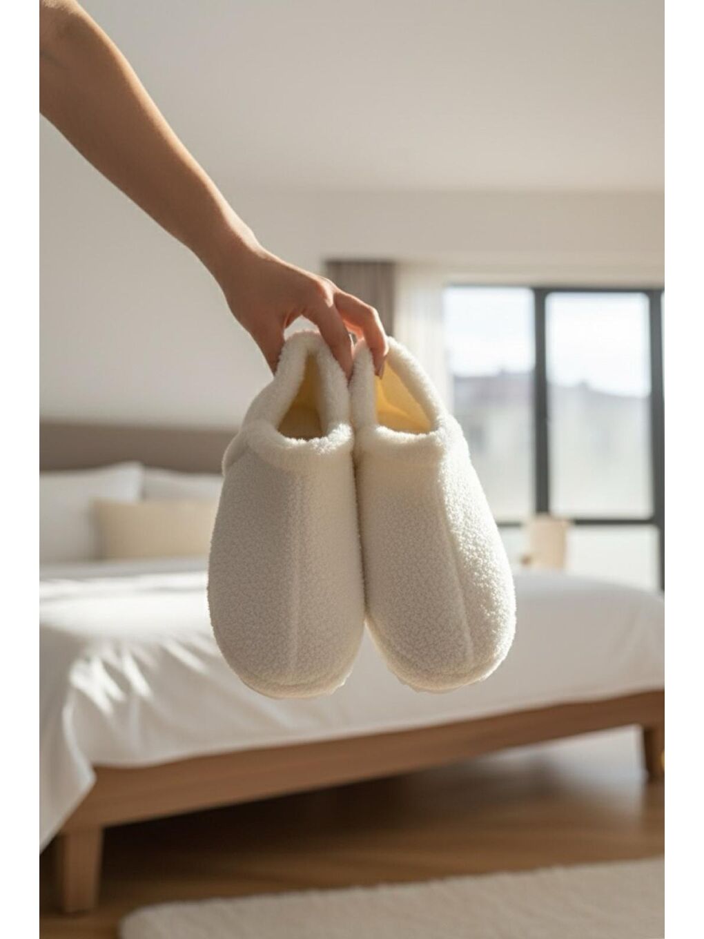 Beyaz Lory Kadın Ev Botu Pelüş Ev Pandufu Ses Yapmaz Taban Sıcak Kürklü Panduf