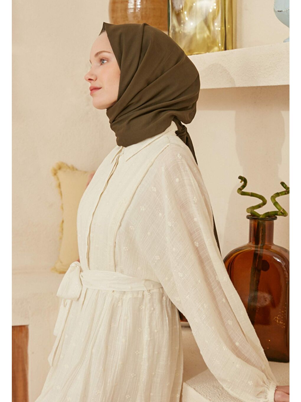 İnce Pamuk Vual Şal Haki-2