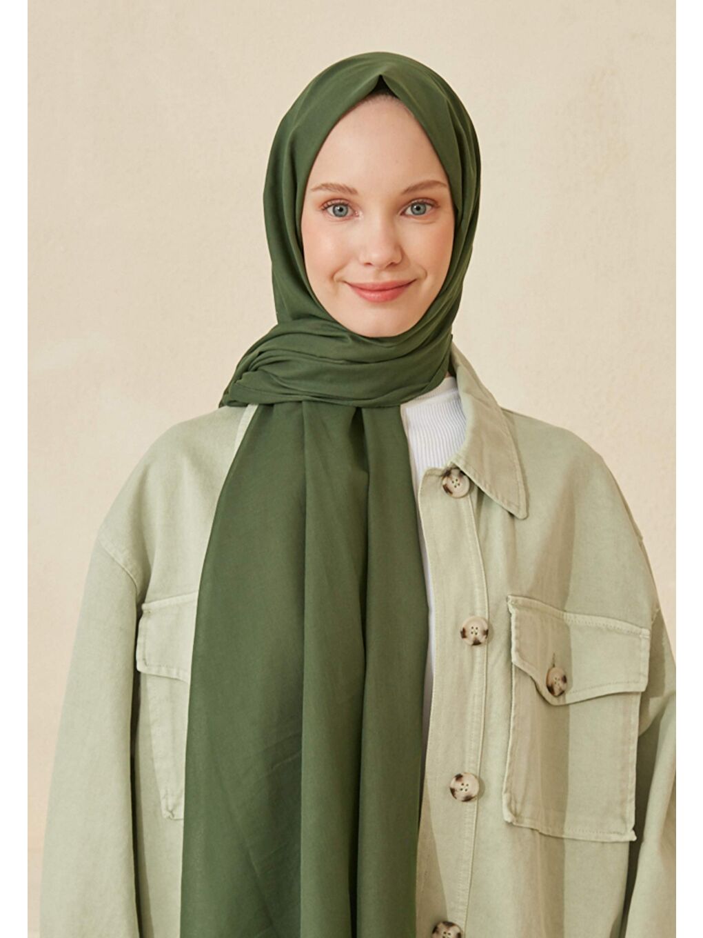 Yeşil İnce Pamuk Vual Şal Zümrüt-2