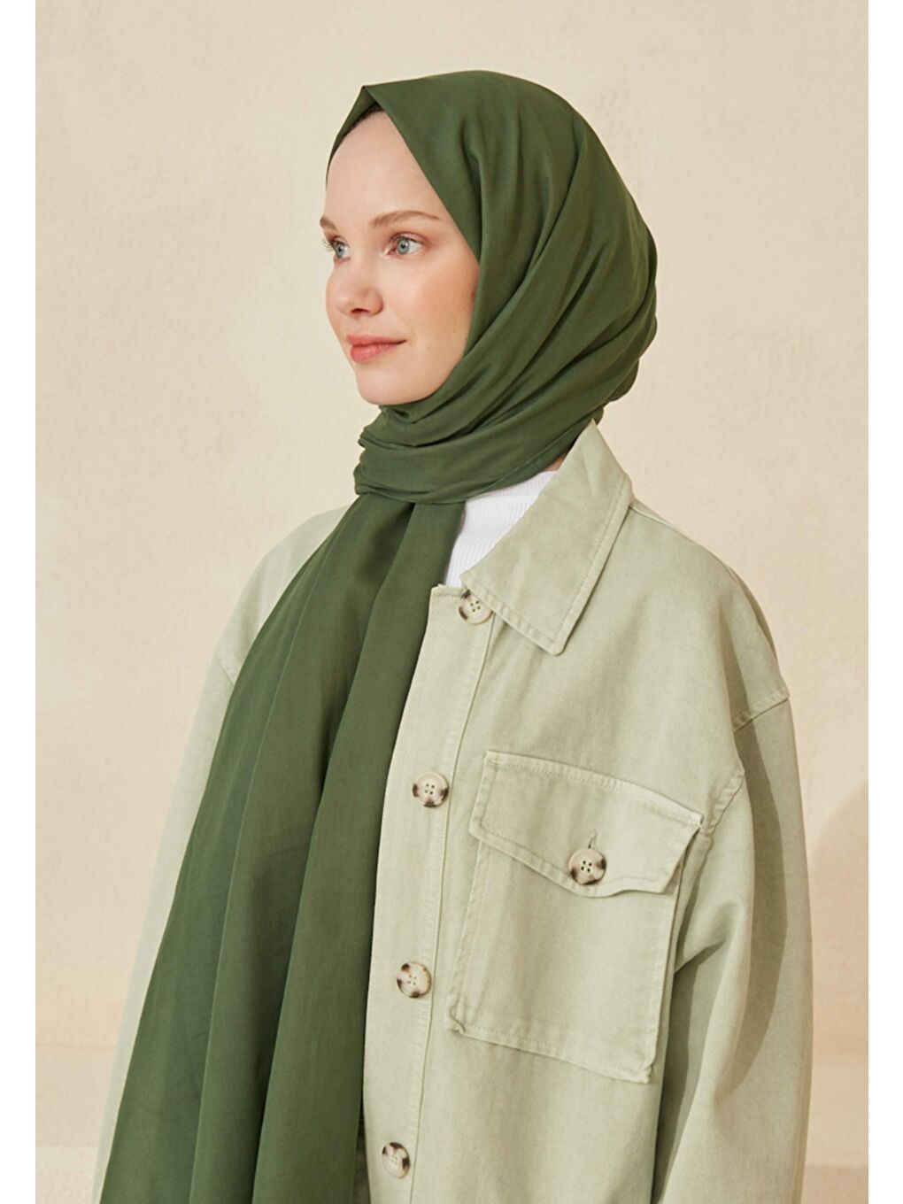 Yeşil İnce Pamuk Vual Şal Zümrüt-3