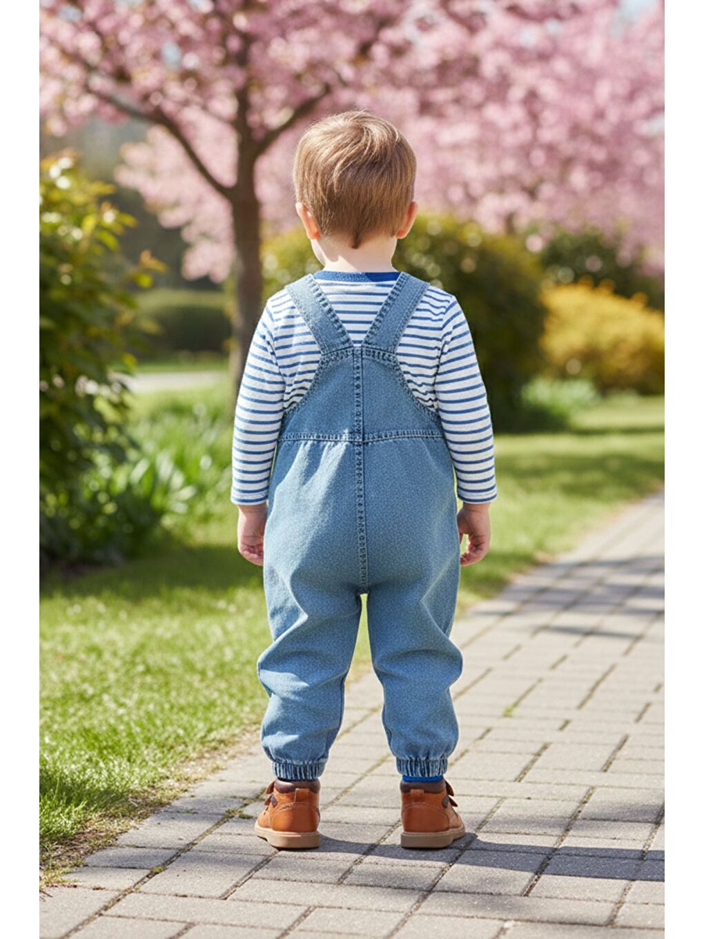 Mavi %100 Pamuk Köpek Nakışlı Salopet Takım-1