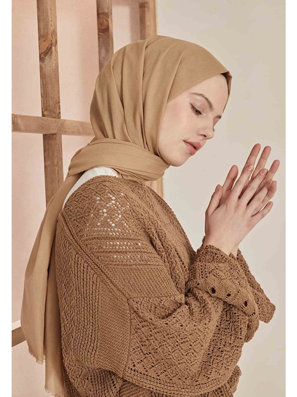 Kahverengi İnce Pamuk Vual Şal Latte