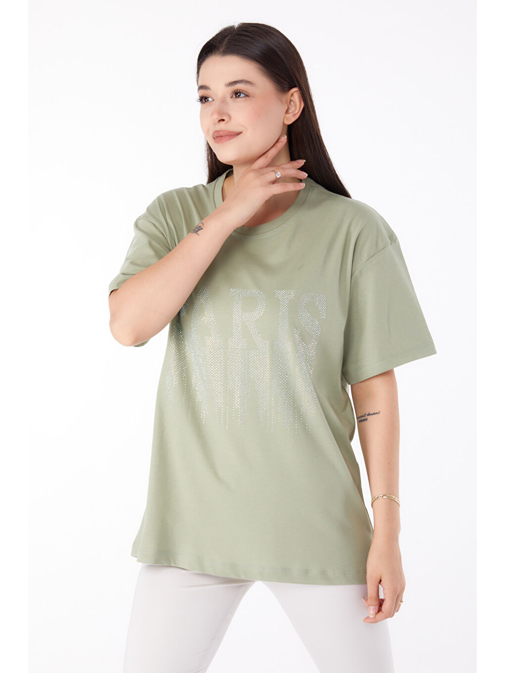 Yeşil Taşlı T-shirt Mint - 25698-1