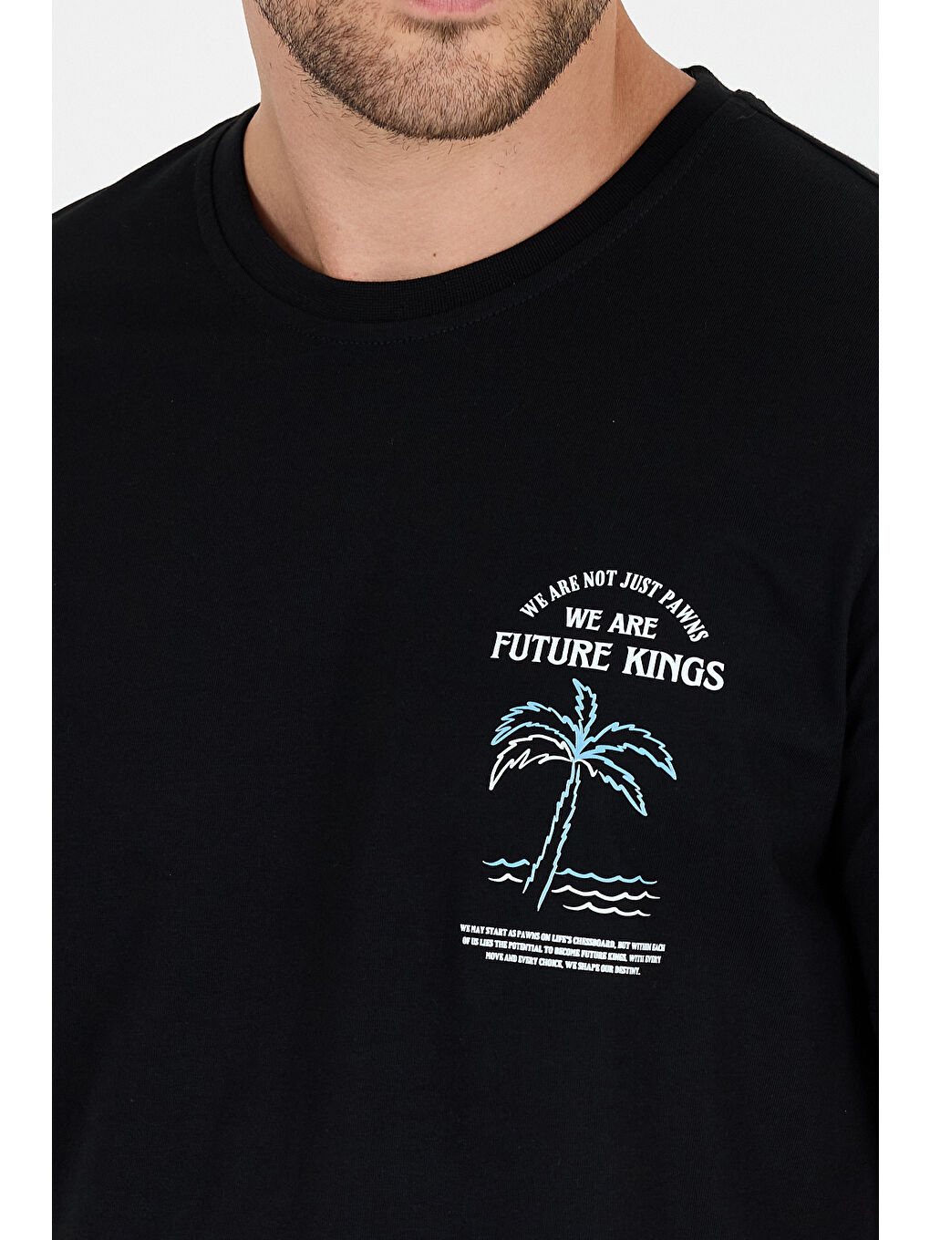 Siyah Bisiklet Yaka Baskılı Penye Erkek %100 Pamuk Tişört-3