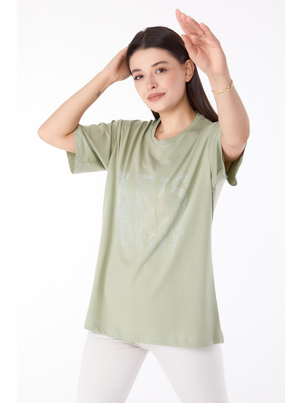 Yeşil Taşlı T-shirt Mint - 25698-2