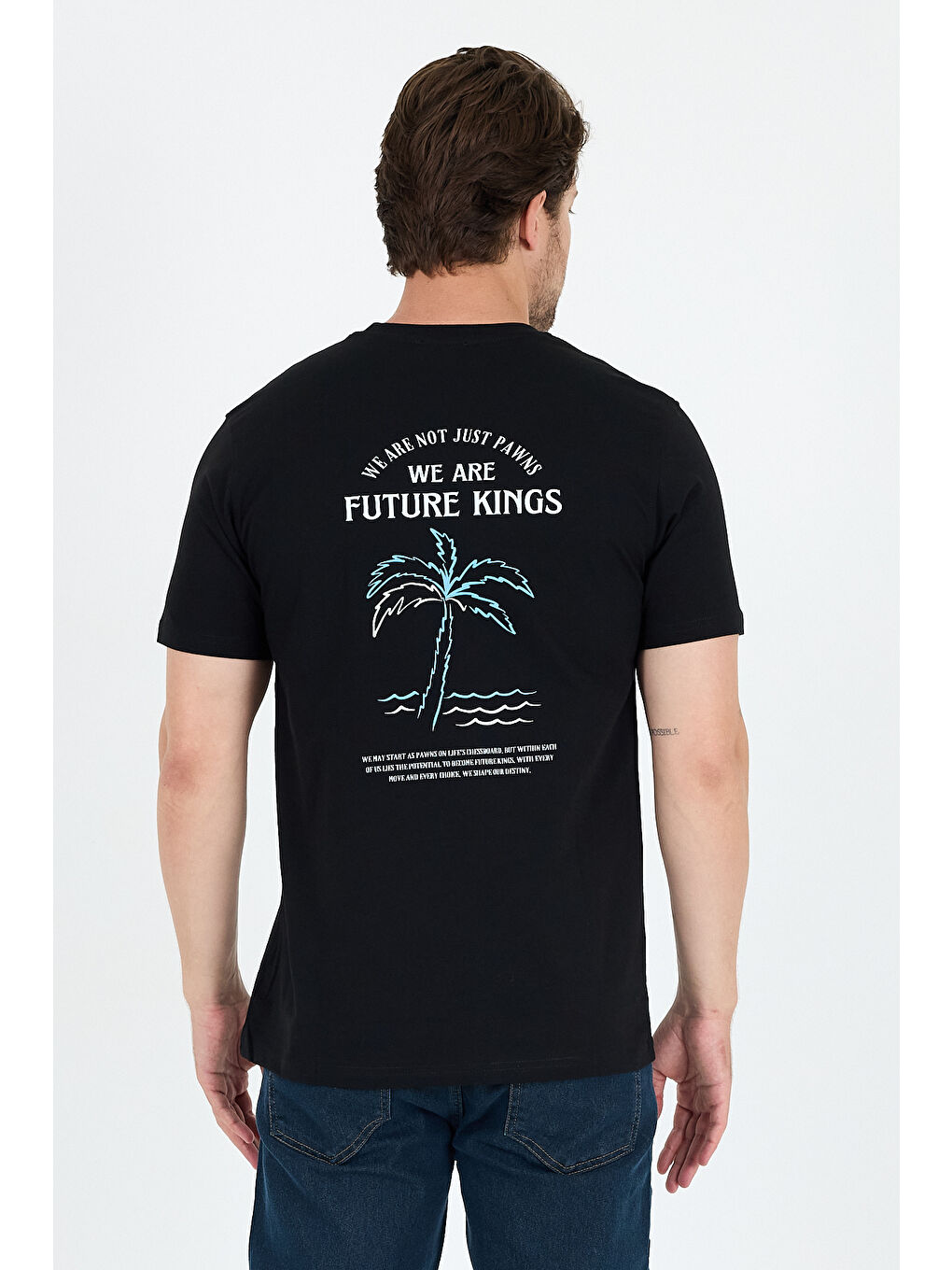 Siyah Bisiklet Yaka Baskılı Penye Erkek %100 Pamuk Tişört-4