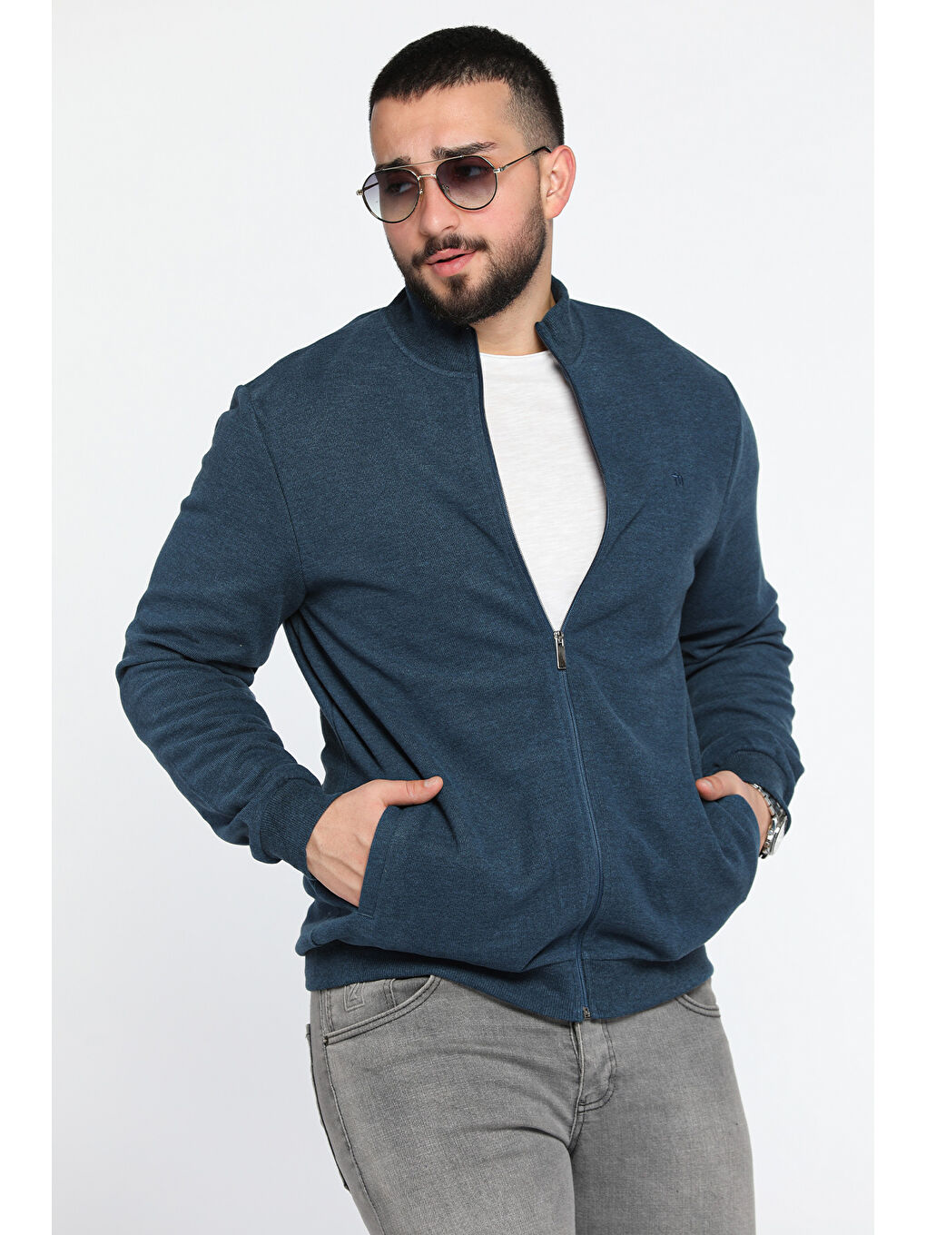 Mishar İtalia İndigo Erkek Fermuarlı Yarım Balıkçı Yaka Sweatshirt