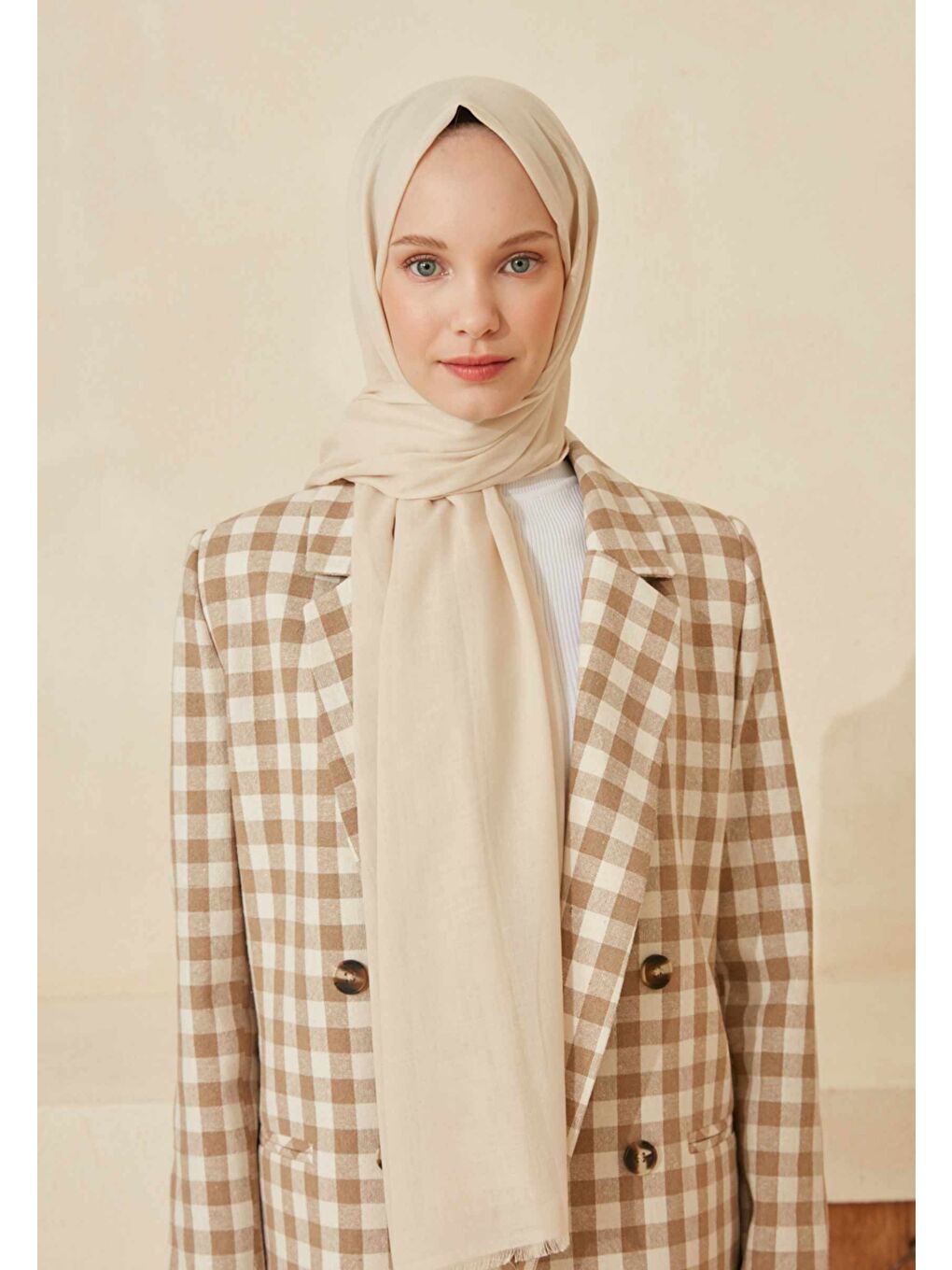 Ekru İnce Pamuk Vual Şal Fildişi-1