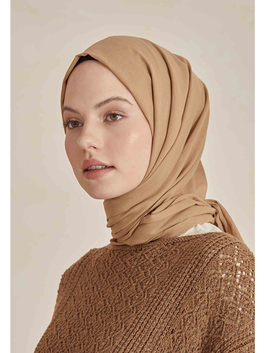 Kahverengi İnce Pamuk Vual Şal Latte-1