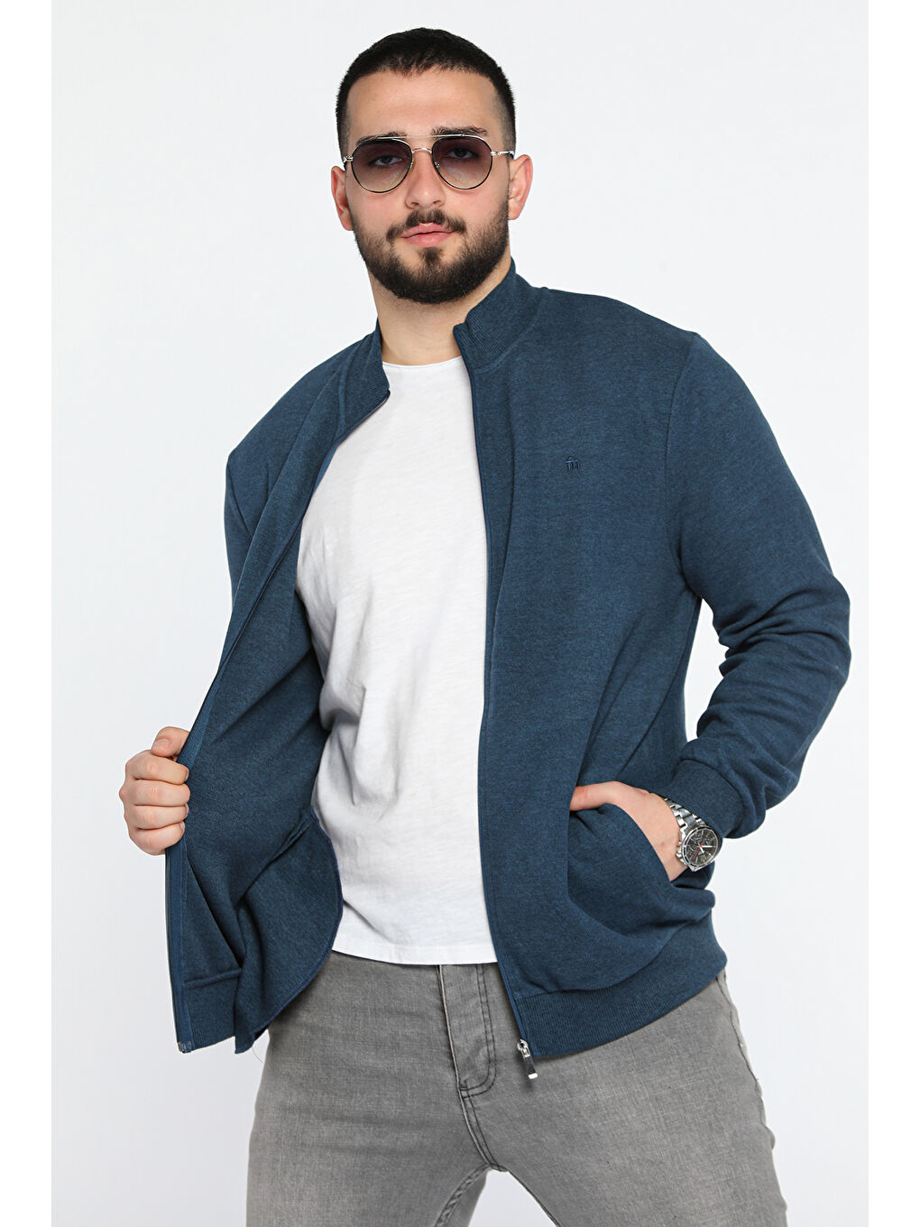 Mishar İtalia İndigo Erkek Fermuarlı Yarım Balıkçı Yaka Sweatshirt - 1