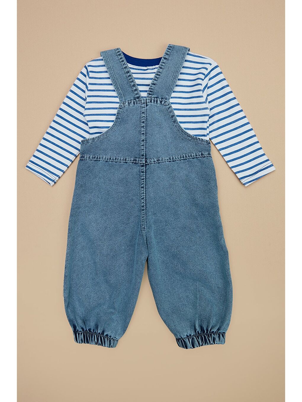 Mavi %100 Pamuk Köpek Nakışlı Salopet Takım-3