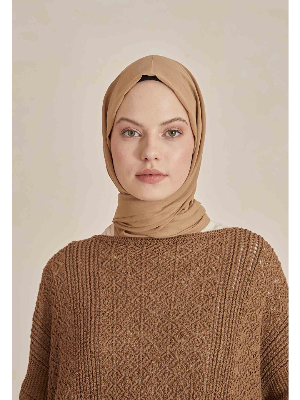 Kahverengi İnce Pamuk Vual Şal Latte-2
